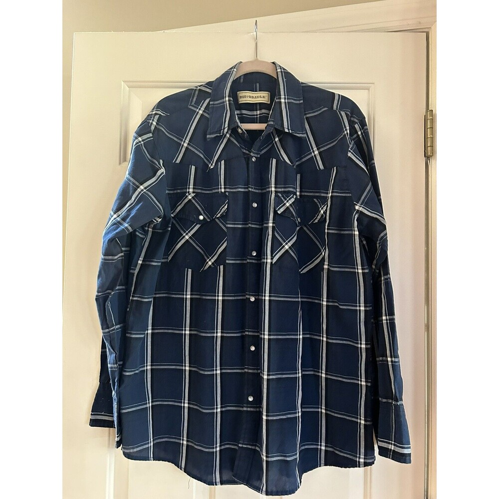 Bit and Bridle Long Sleeve Plaid Shirt Mens XL Pearl Button Front